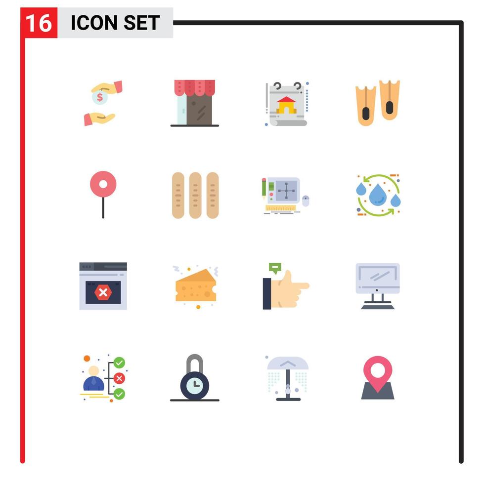 16 User Interface Flat Color Pack of modern Signs and Symbols of maps marine shopping flippers real estate Editable Pack of Creative Vector Design Elements