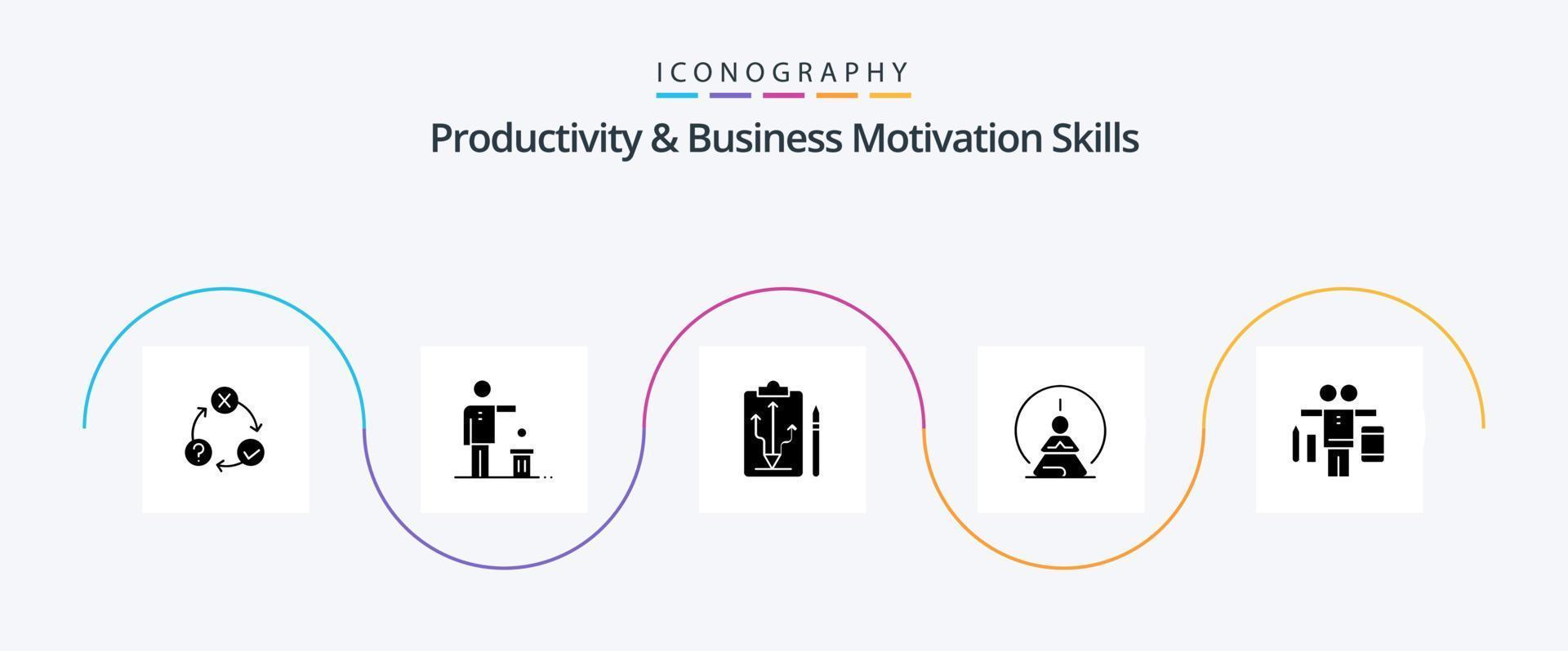 Productivity And Business Motivation Skills Glyph 5 Icon Pack Including meditation. mental concentration. recycling. think. strategy vector