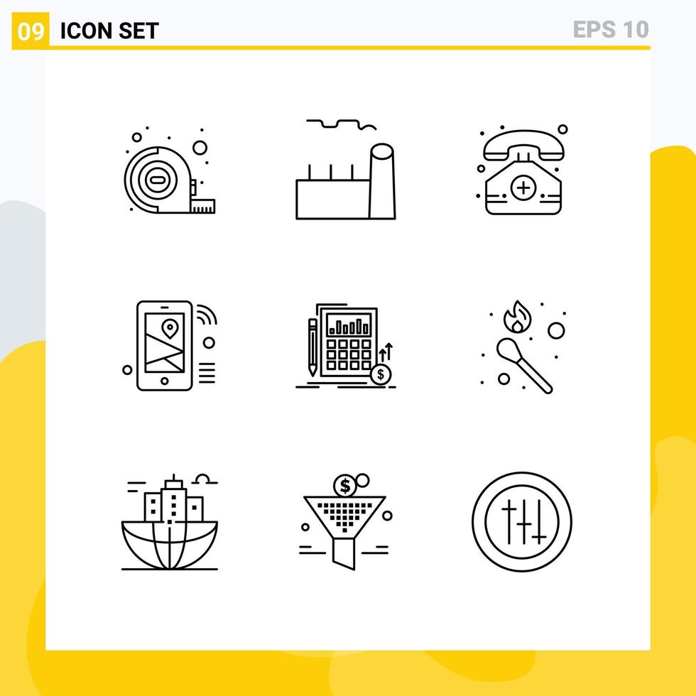 Set of 9 Commercial Outlines pack for calculation share hospital location internet Editable Vector Design Elements