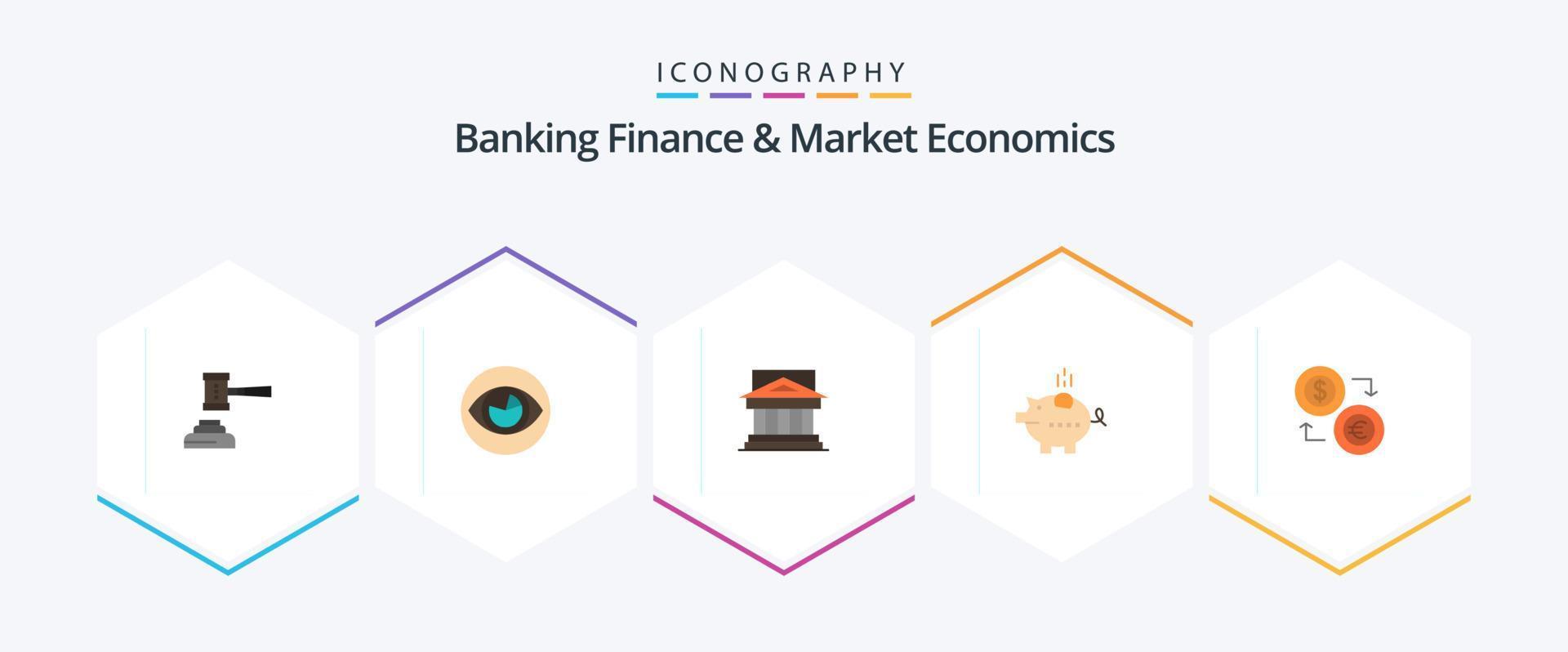 Banking Finance And Market Economics 25 Flat icon pack including estate. building. vision. architecture. look vector