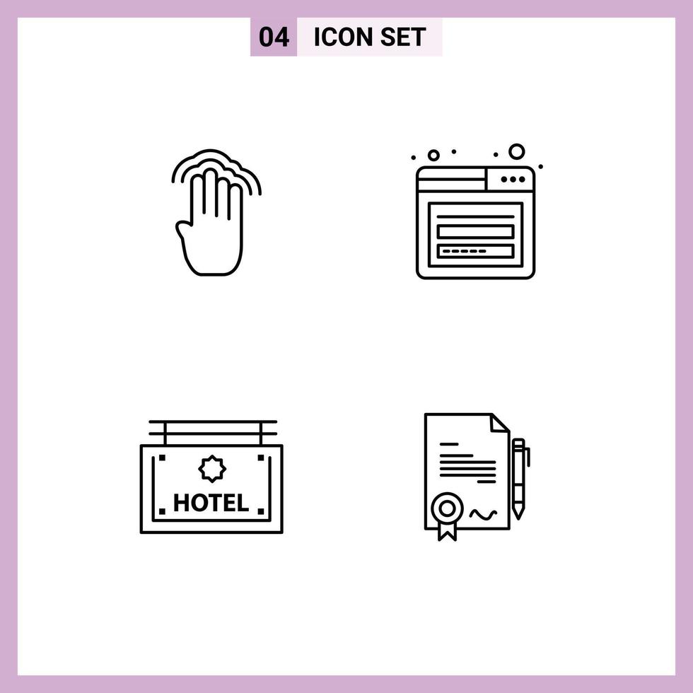 Set of 4 Commercial Filledline Flat Colors pack for fingers hotel interface login board Editable Vector Design Elements