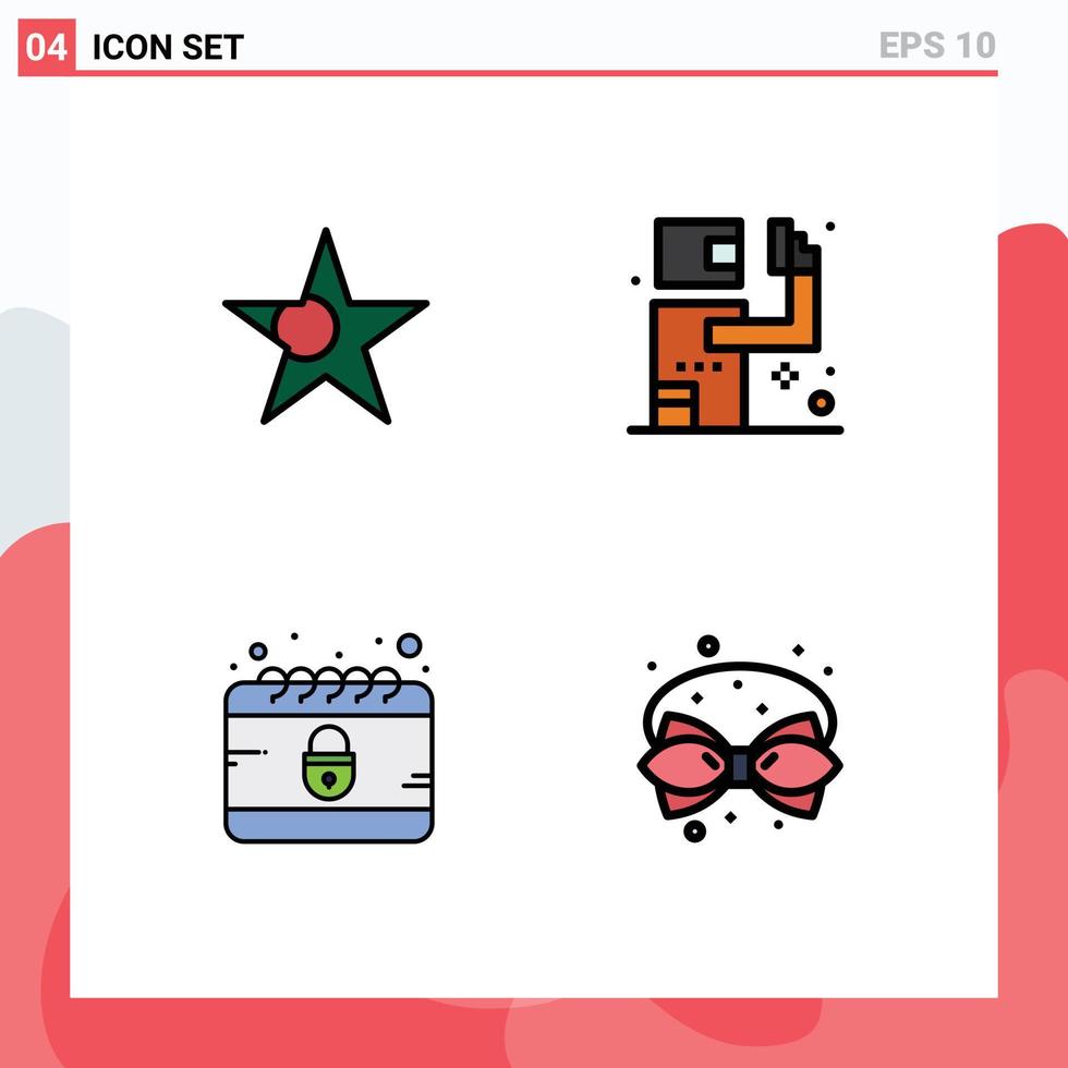Mobile Interface Filledline Flat Color Set of 4 Pictograms of bangladesh cyber assassin killer birthday Editable Vector Design Elements