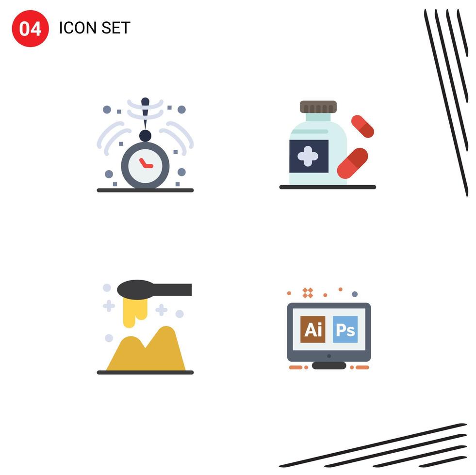 Group of 4 Flat Icons Signs and Symbols for clock spoon medical medicine adobe Editable Vector Design Elements