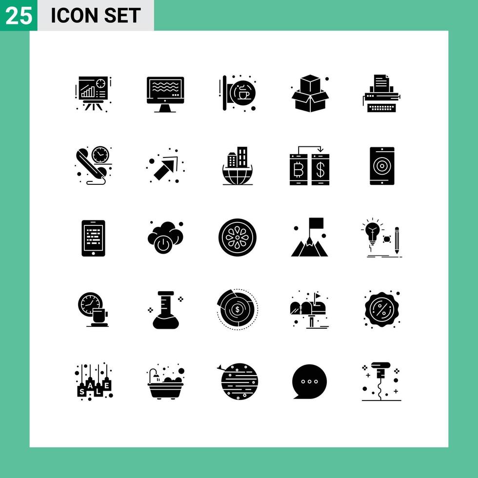 25 Universal Solid Glyphs Set for Web and Mobile Applications letter office board business signal Editable Vector Design Elements