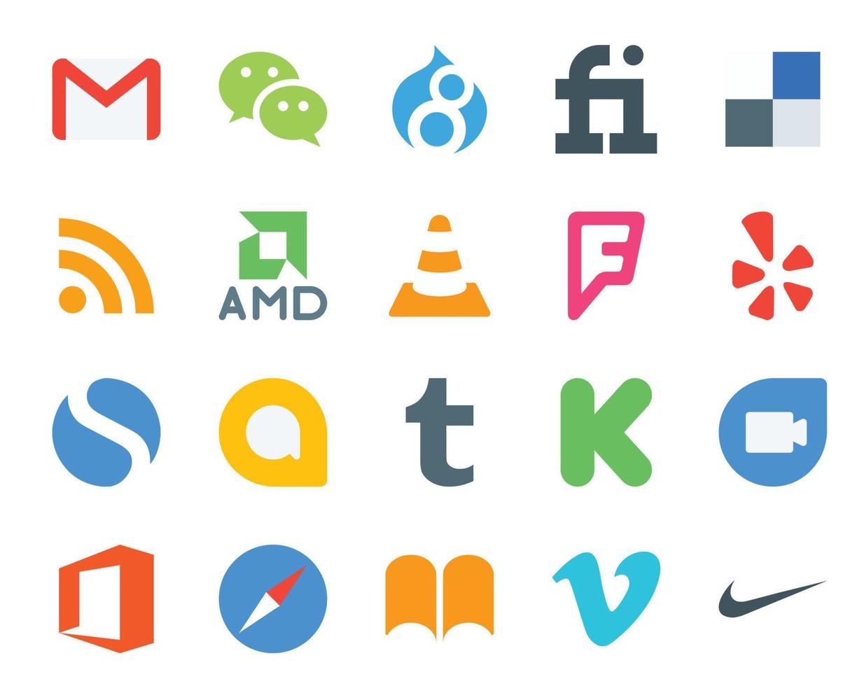 20 Social Media Icon Pack Including tumblr simple rss yelp player vector