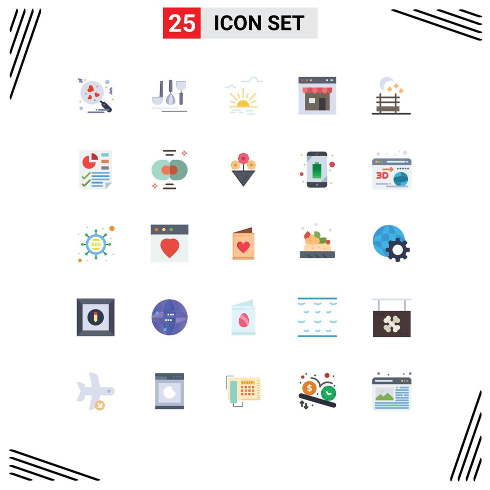 Set of 25 Commercial Flat Colors pack for night seat shop brightness page interface Editable Vector Design Elements