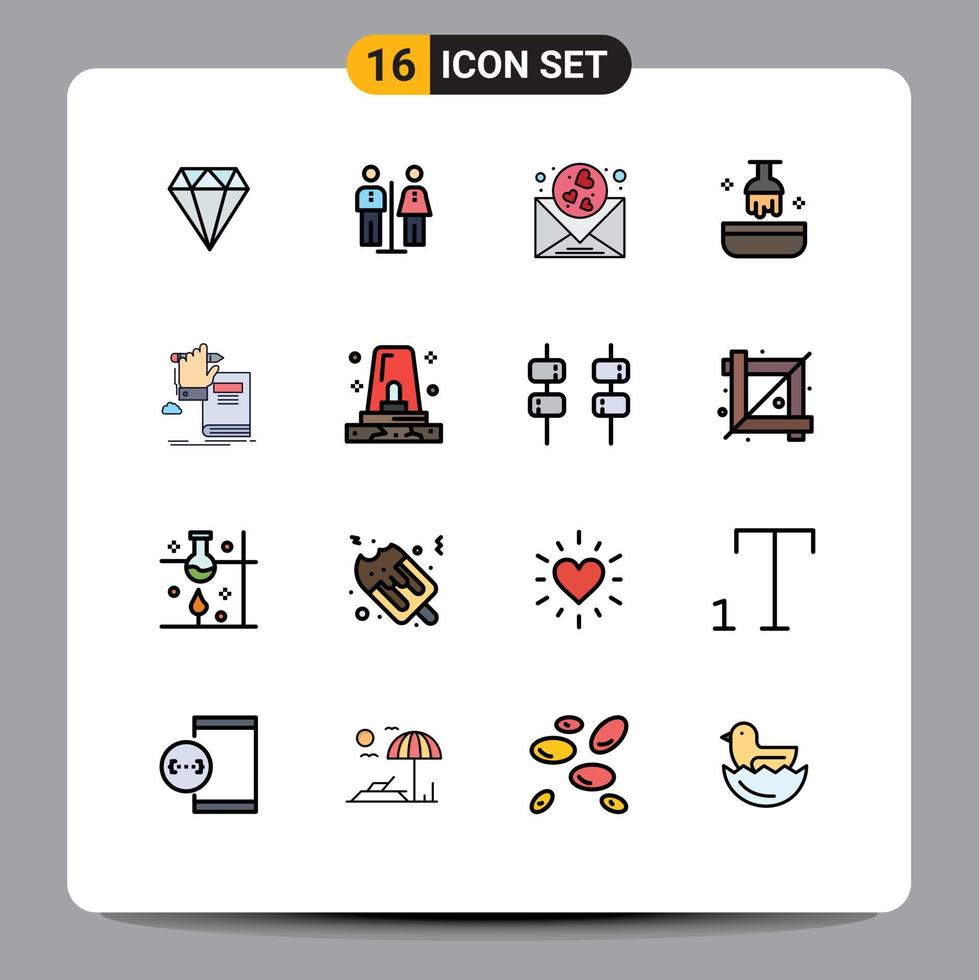 Group of 16 Flat Color Filled Lines Signs and Symbols for knowledge salon heart hair beauty Editable Creative Vector Design Elements
