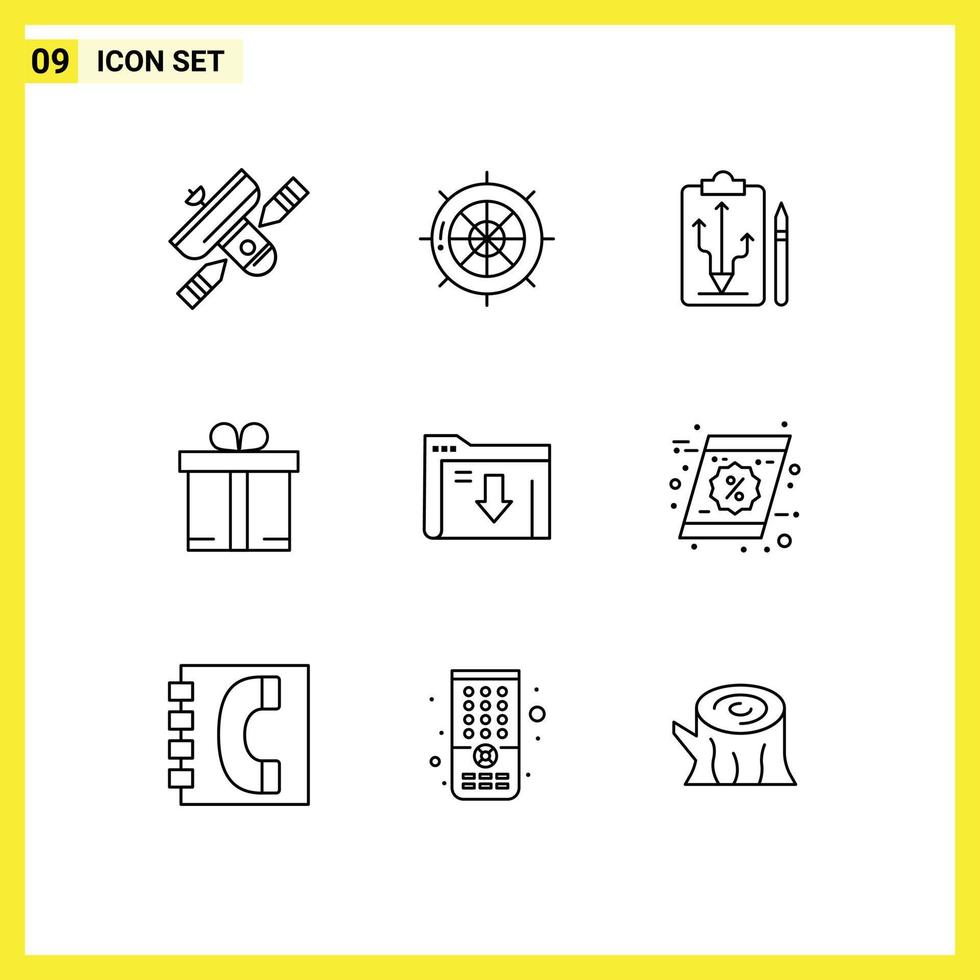 9 Outline concept for Websites Mobile and Apps shopping gift ship think strategy Editable Vector Design Elements