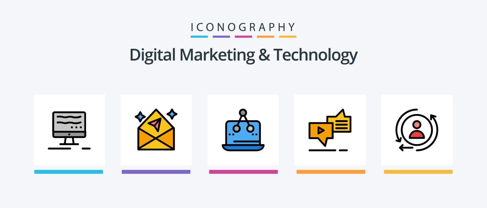Digital Marketing And Technology Line Filled 5 Icon Pack Including ads. technology. close. laptop. computer. Creative Icons Design vector