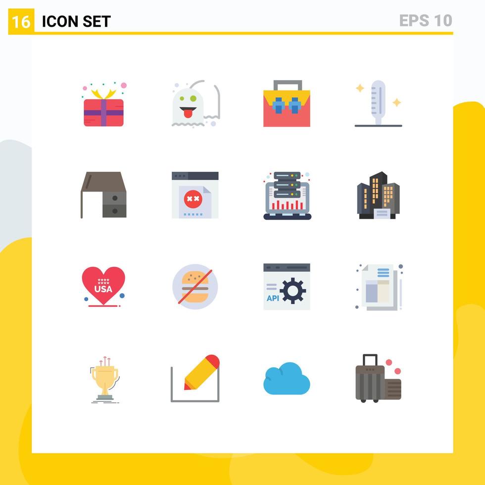 Pictogram Set of 16 Simple Flat Colors of bureau medical bag fever toolkit Editable Pack of Creative Vector Design Elements