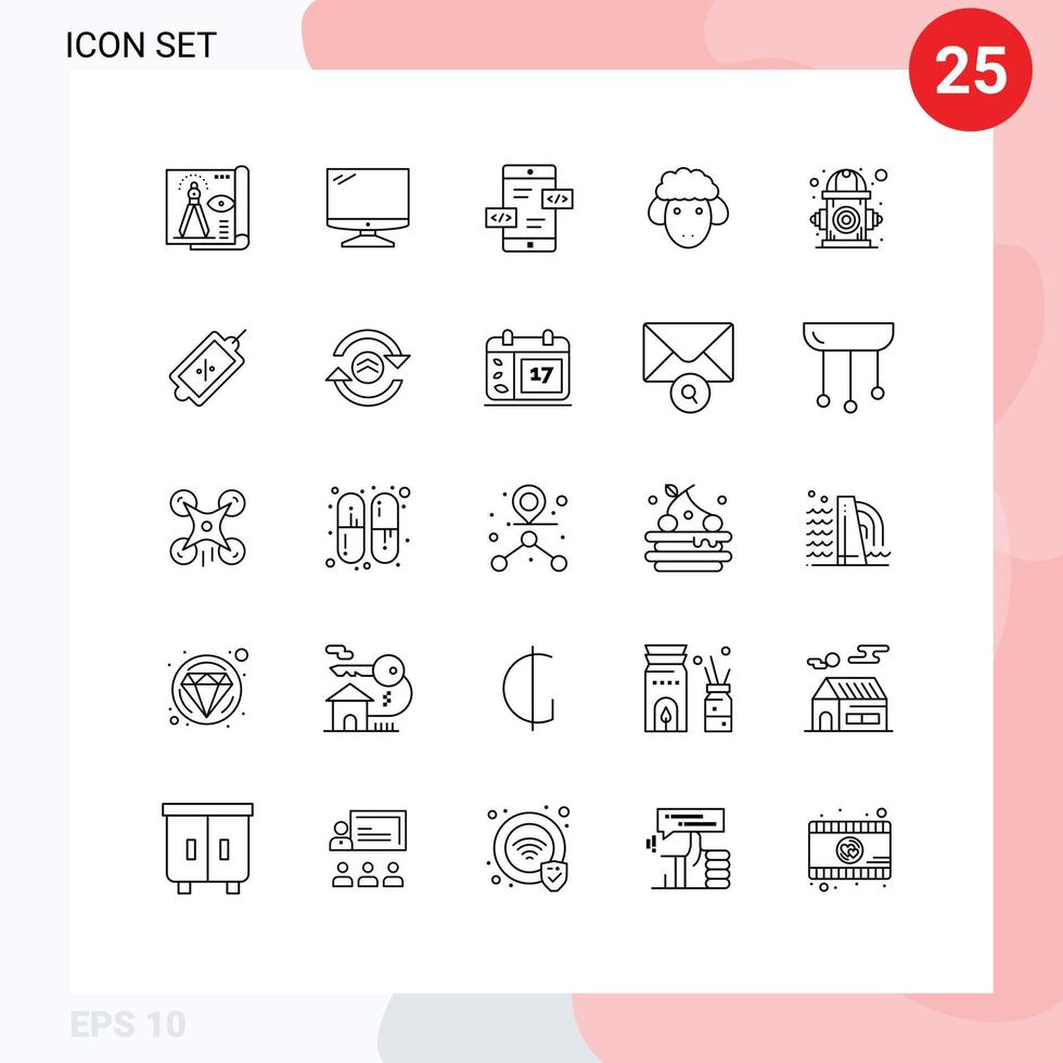 Pack of 25 Modern Lines Signs and Symbols for Web Print Media such as spring lamb imac easter div Editable Vector Design Elements