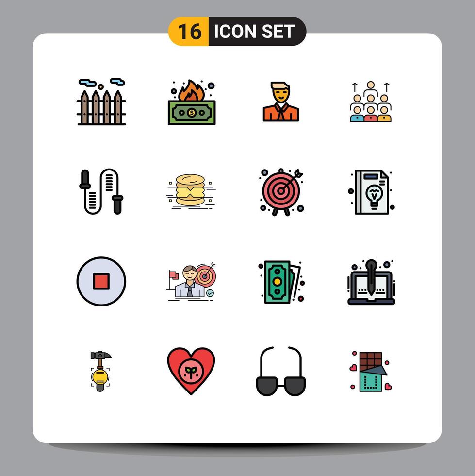 Flat Color Filled Line Pack of 16 Universal Symbols of resources management student leadership business Editable Creative Vector Design Elements
