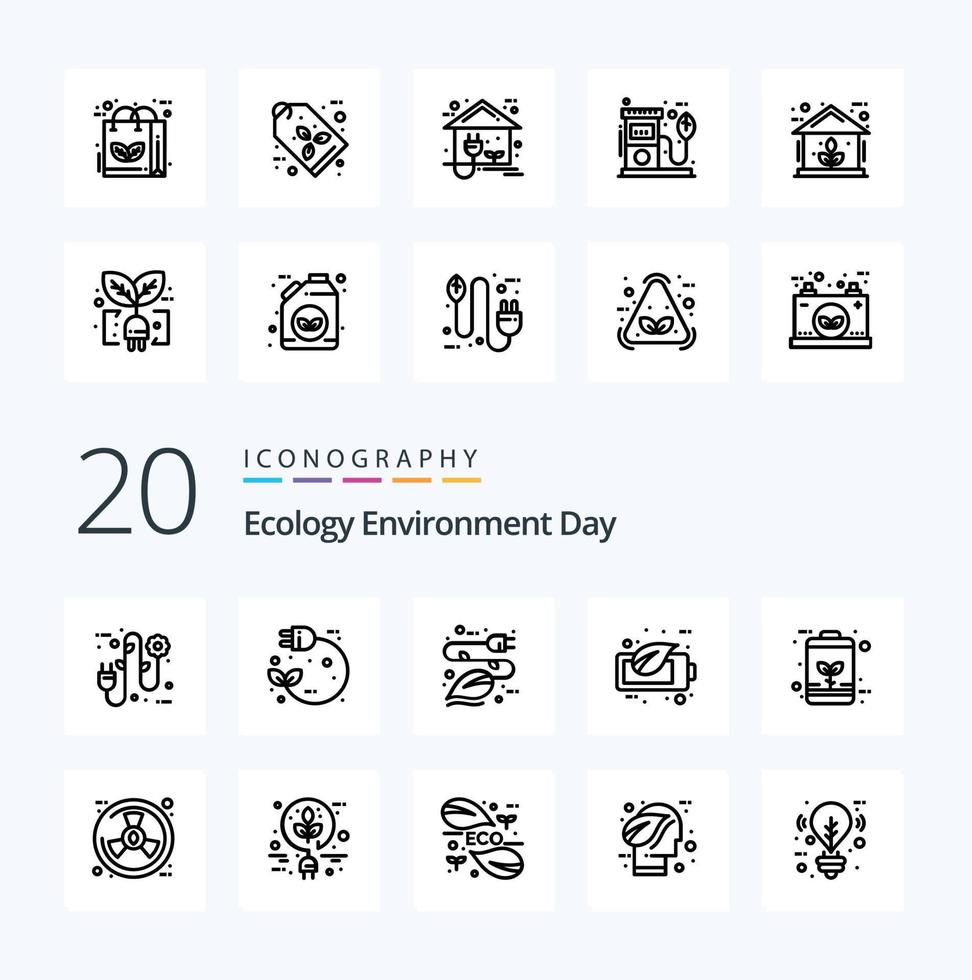 20 Ecology Line icon Pack like battery ecology pull eco plug vector