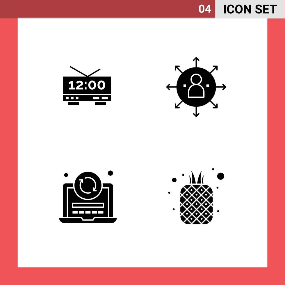 User Interface Pack of 4 Basic Solid Glyphs of clock laptop machine employee reload Editable Vector Design Elements