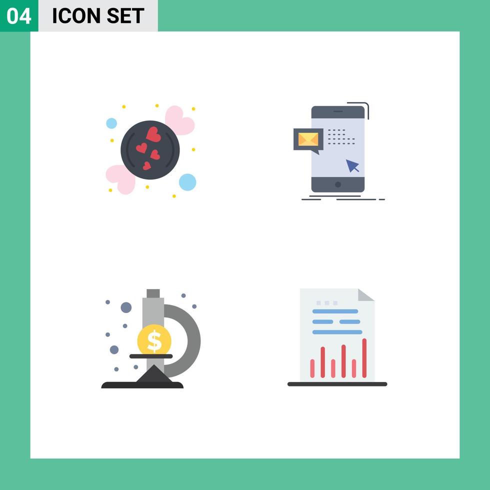 conjunto moderno de 4 iconos y símbolos planos, como laboratorio de caramelos, fondo de investigación instantáneo dulce, elementos de diseño vectorial editables vector