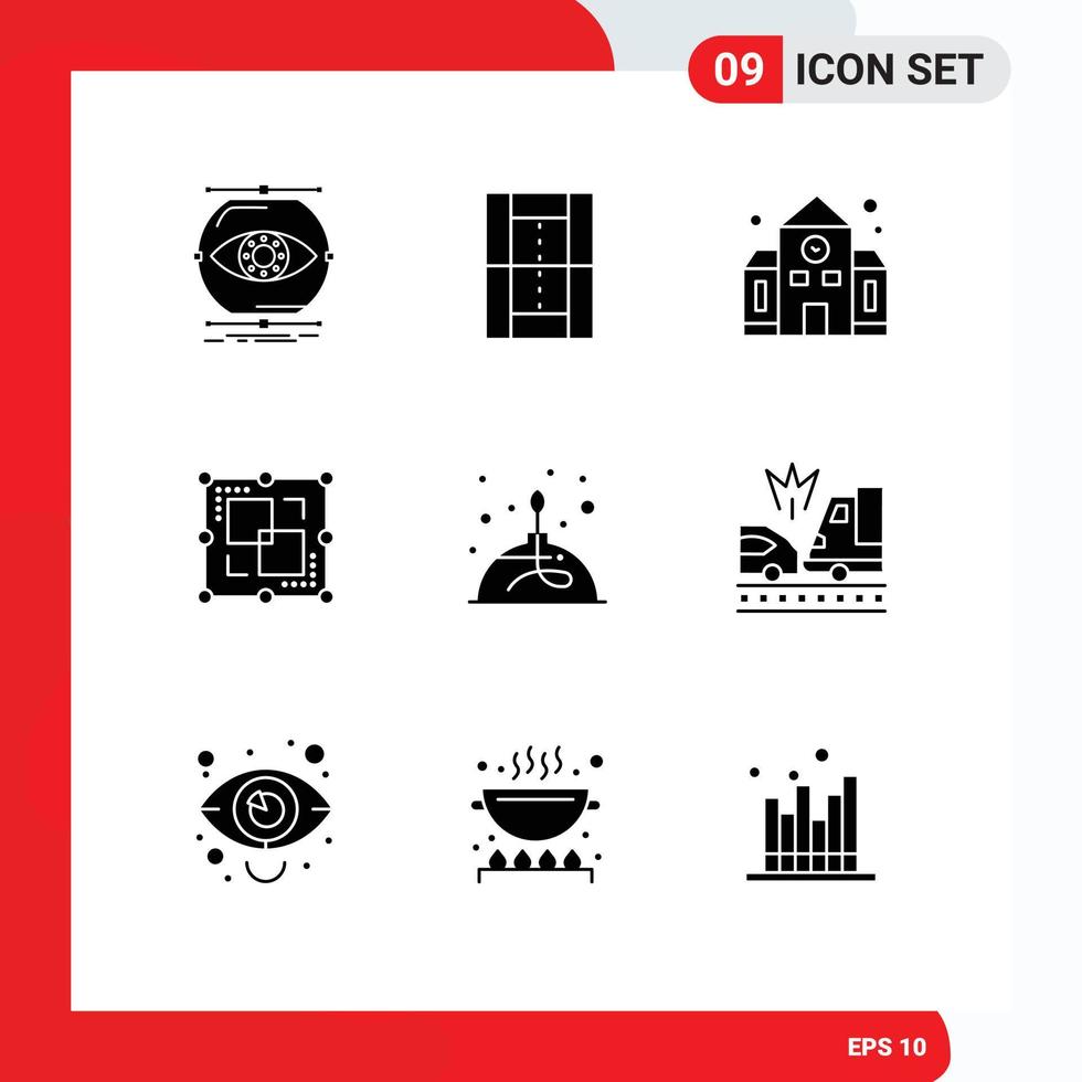 Pictogram Set of 9 Simple Solid Glyphs of point drawing pitch divide building Editable Vector Design Elements