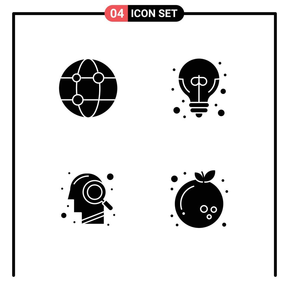 Mobile Interface Solid Glyph Set of 4 Pictograms of business magnifying glass technology good idea search Editable Vector Design Elements