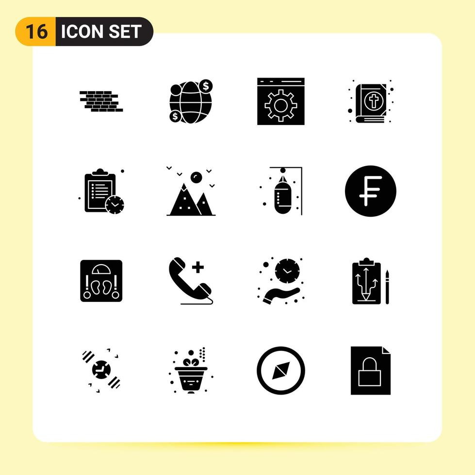 Universal Icon Symbols Group of 16 Modern Solid Glyphs of time holiday coding easter book Editable Vector Design Elements