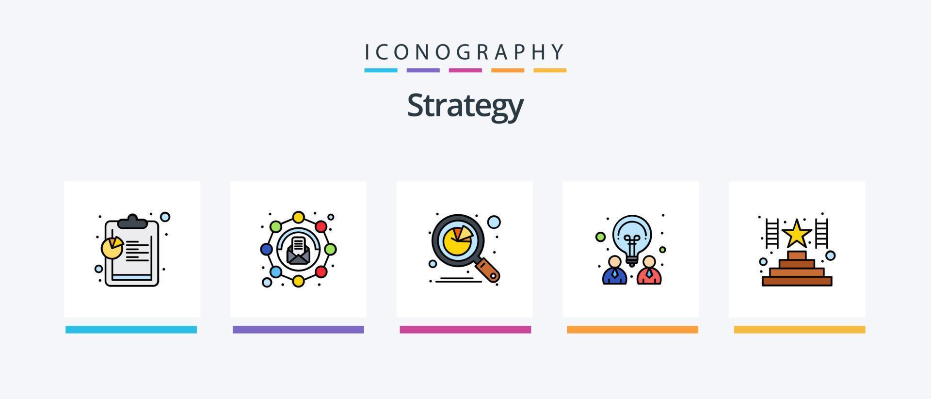 la línea de estrategia llenó el paquete de 5 iconos, incluido el correo electrónico. ajustes. equipo. red. engranaje. diseño de iconos creativos vector