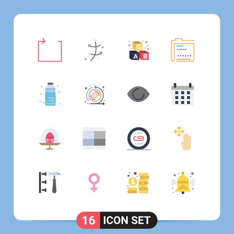 16 Universal Flat Color Signs Symbols of drink file education document content Editable Pack of Creative Vector Design Elements