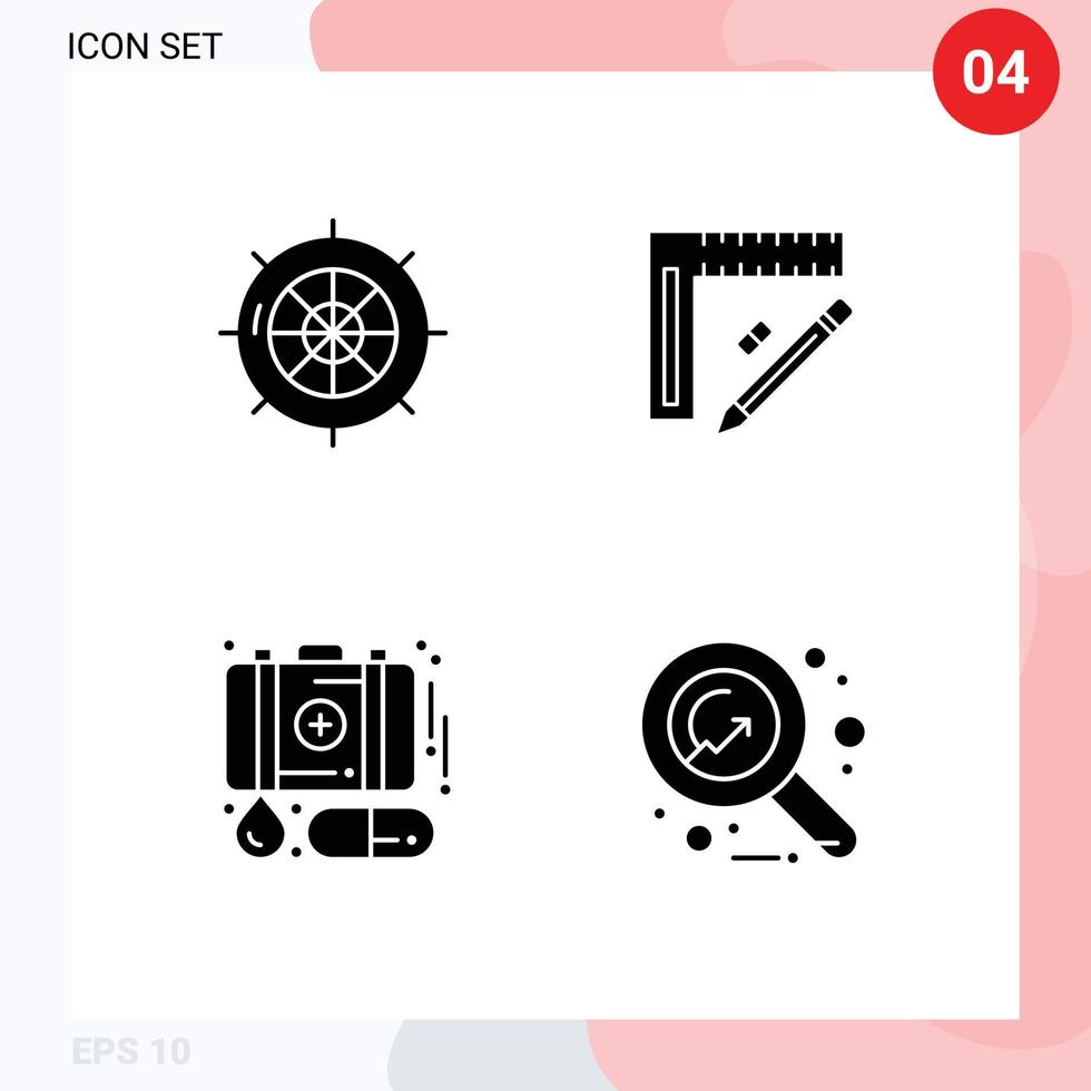 Group of 4 Modern Solid Glyphs Set for nautical design ship construction emergency Editable Vector Design Elements