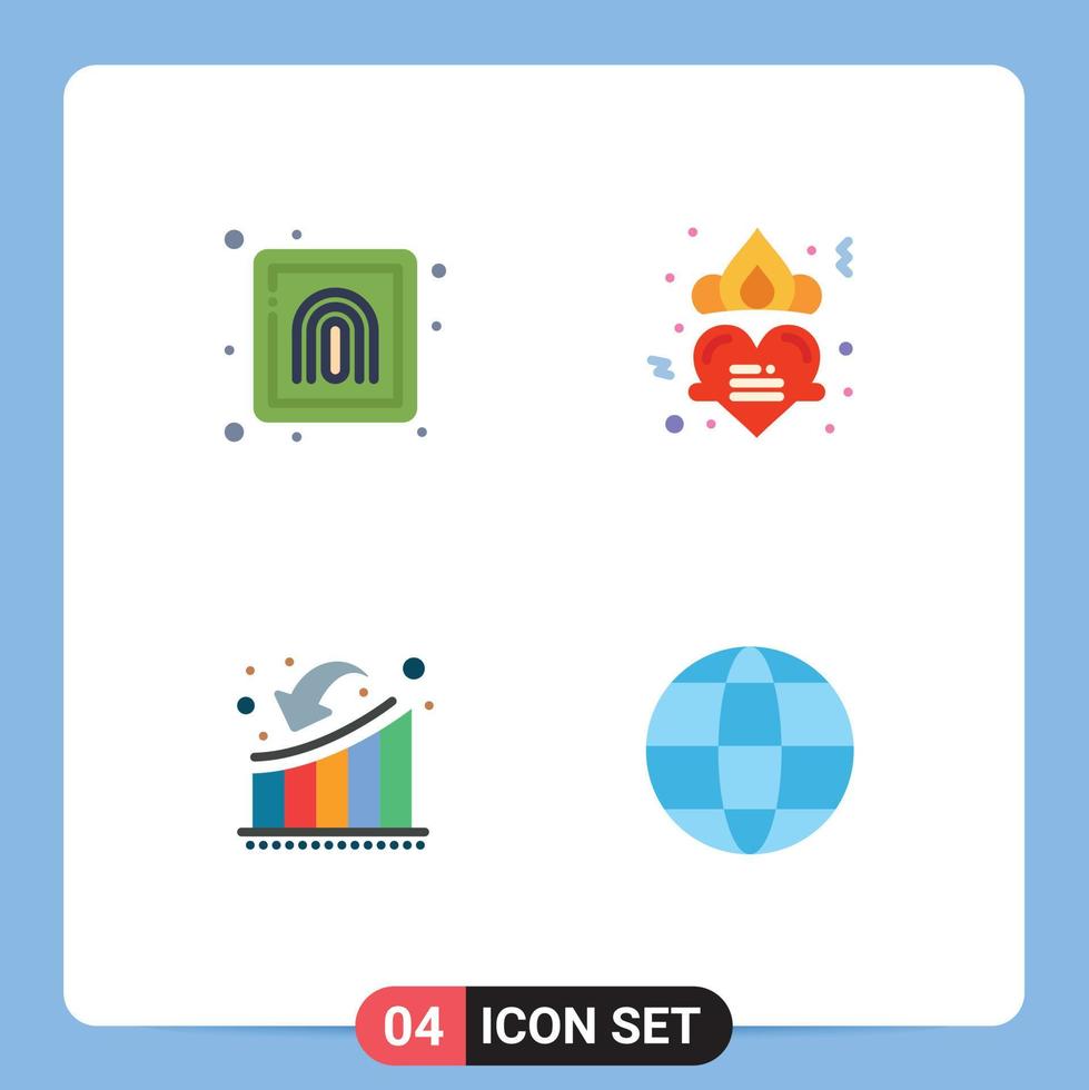 Group of 4 Flat Icons Signs and Symbols for crime down security love growth Editable Vector Design Elements