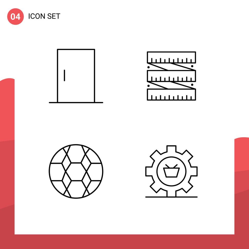 Set of 4 Modern UI Icons Symbols Signs for door soccer home appliances waist cart Editable Vector Design Elements