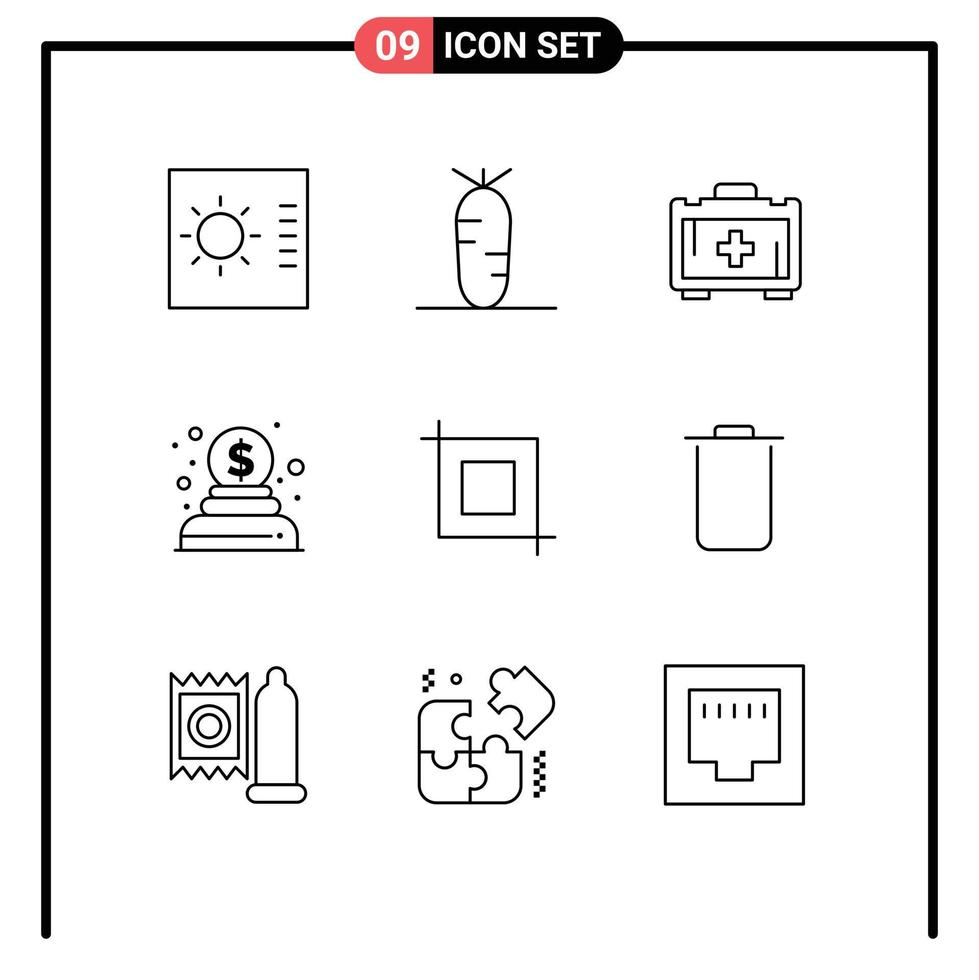 Modern Set of 9 Outlines and symbols such as trash instagram motivation transform crop Editable Vector Design Elements