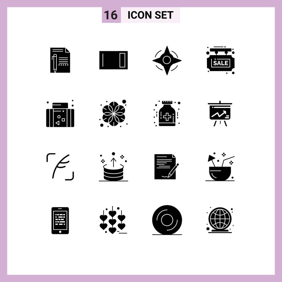 User Interface Pack of 16 Basic Solid Glyphs of sale board info board chopping info navigation Editable Vector Design Elements