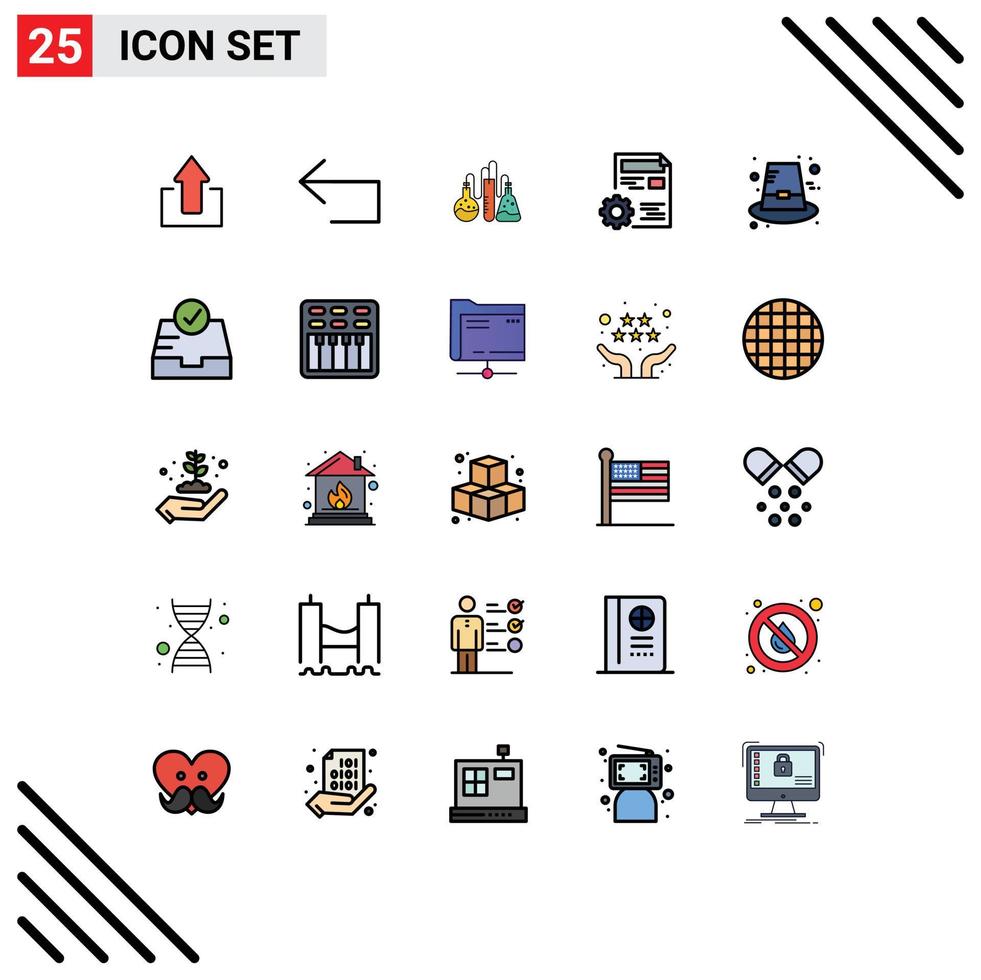 Modern Set of 25 Filled line Flat Colors and symbols such as autumn config chemical setting document Editable Vector Design Elements
