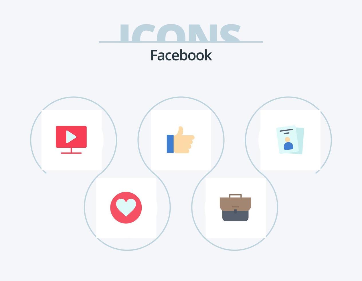 diseño de iconos del paquete de iconos planos de facebook 5. tarjeta. amar. monitor. votar. mano vector