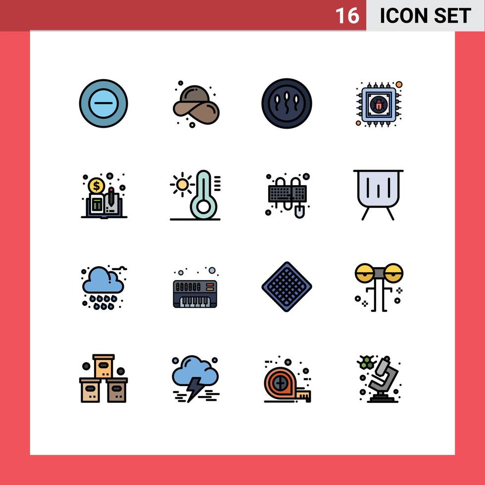 Set of 16 Vector Flat Color Filled Lines on Grid for distributed information cells data antivirus Editable Creative Vector Design Elements