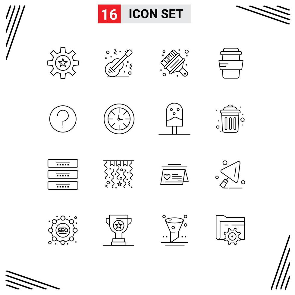 Set of 16 Modern UI Icons Symbols Signs for basic study music glass paint Editable Vector Design Elements