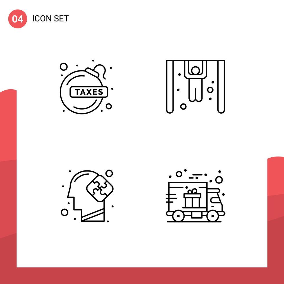 Set of 4 Commercial Filledline Flat Colors pack for bomb solution tax rings delivery Editable Vector Design Elements