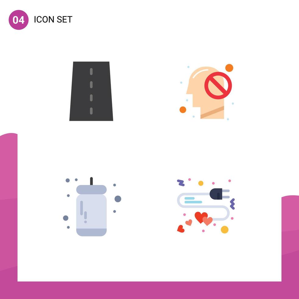 4 Thematic Vector Flat Icons and Editable Symbols of driveway ketchup path mind sauce Editable Vector Design Elements