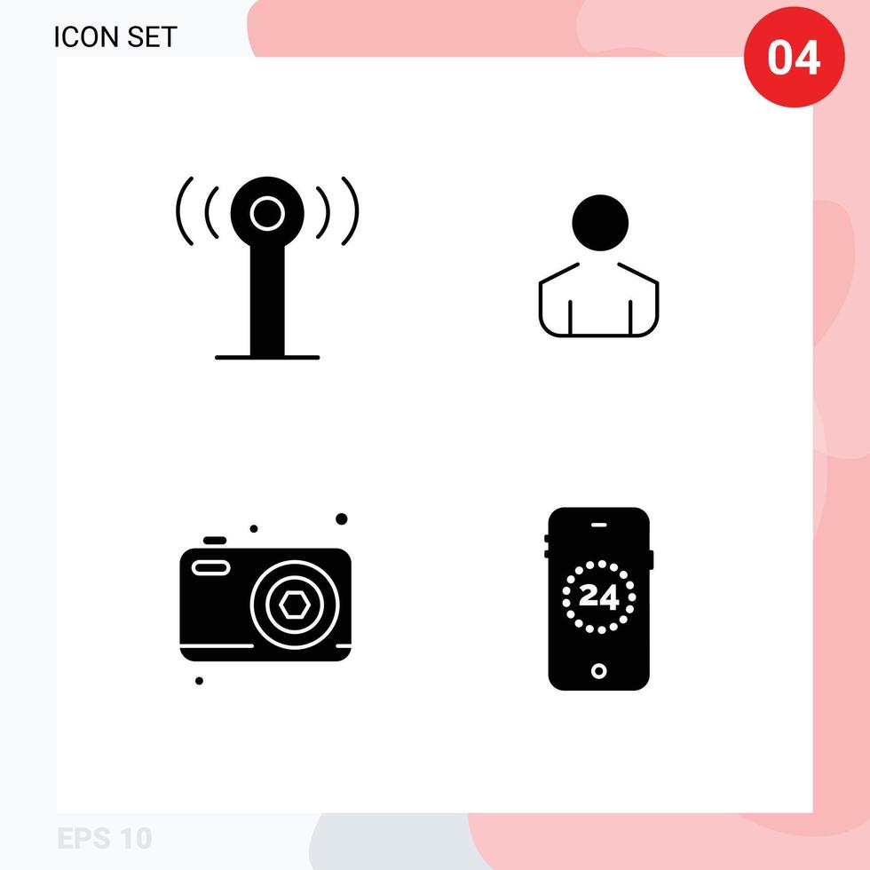 Universal Icon Symbols Group of 4 Modern Solid Glyphs of service camera male dad online Editable Vector Design Elements