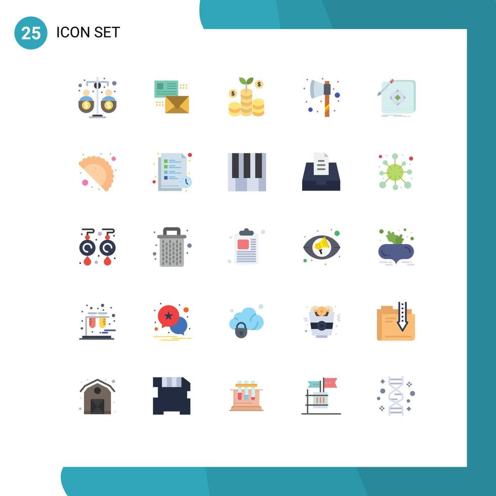 paquete de 25 signos y símbolos de colores planos modernos para medios de impresión web, como elementos de diseño de vectores editables de inversión de hacha de correo de diseño