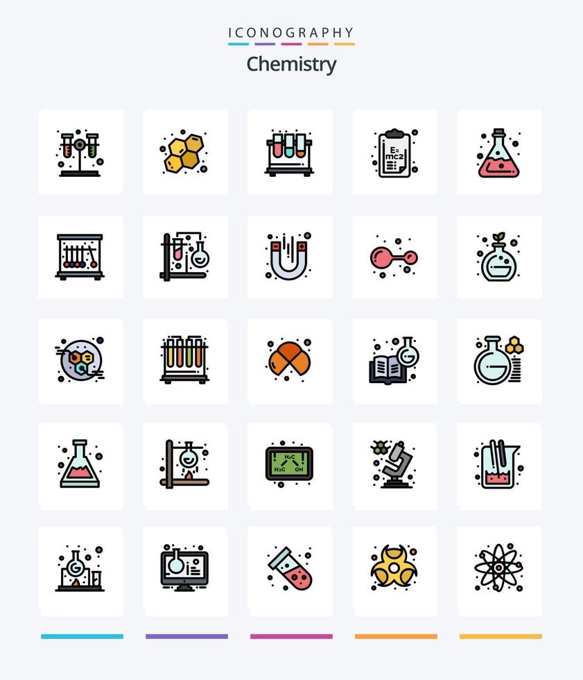 Creative Chemistry 25 Line FIlled icon pack  Such As tube. chemistry. tubes. clip board. formula vector