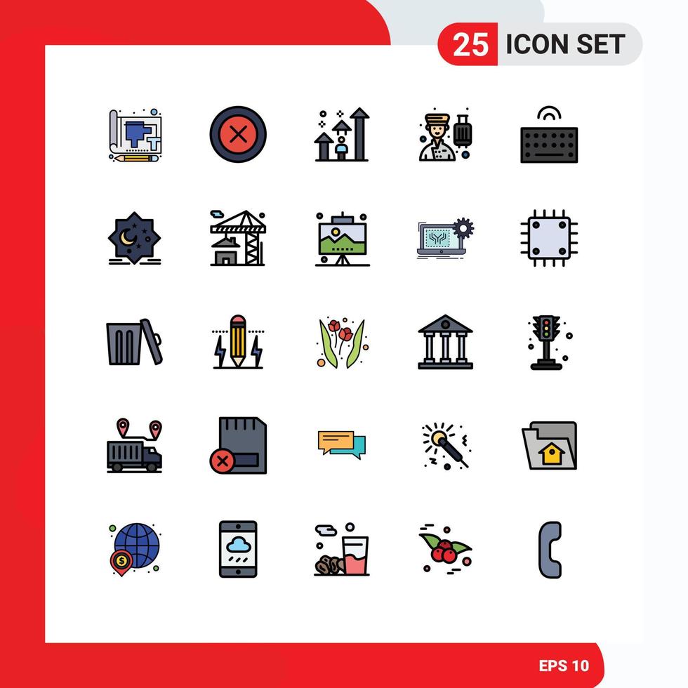 Pictogram Set of 25 Simple Filled line Flat Colors of professional bell boy wireframe avatar progress Editable Vector Design Elements