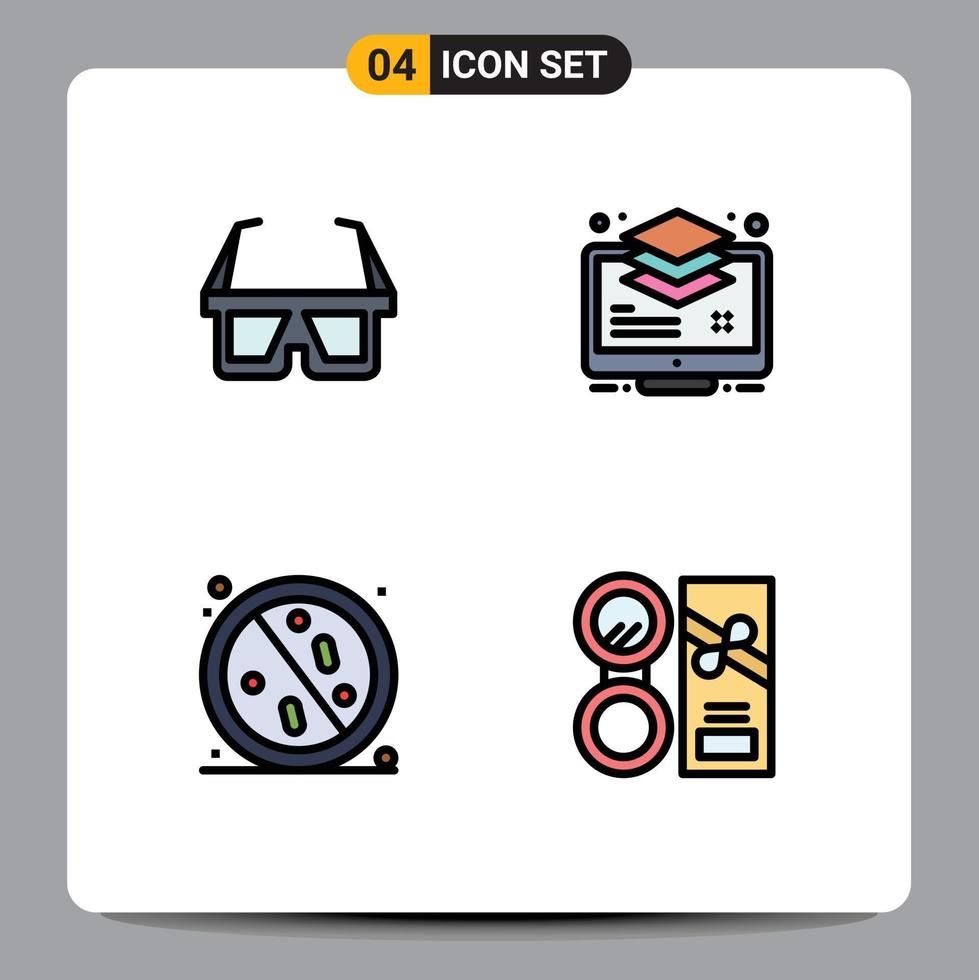 Universal Icon Symbols Group of 4 Modern Filledline Flat Colors of glasses anti stereo layers antibacterial Editable Vector Design Elements