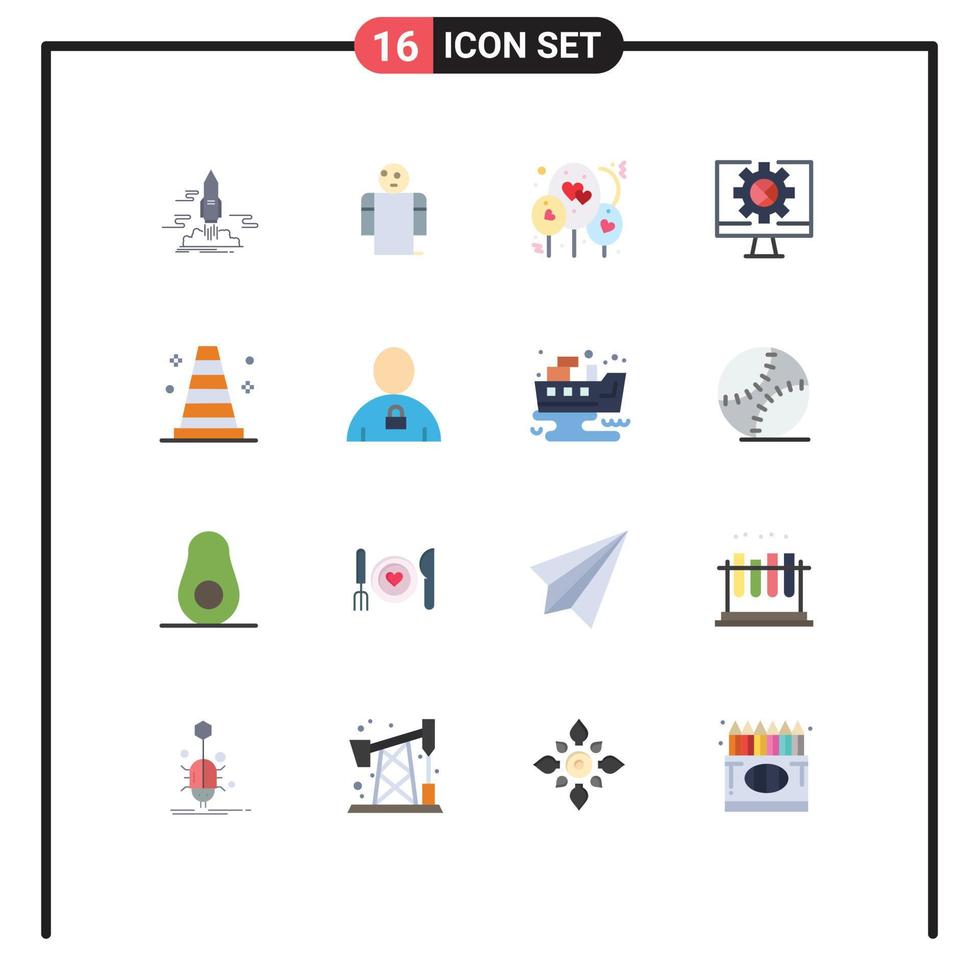 conjunto de 16 iconos de interfaz de usuario modernos signos de símbolos para herramientas que configuran a la persona paquete editable de computadora en línea de elementos creativos de diseño de vectores
