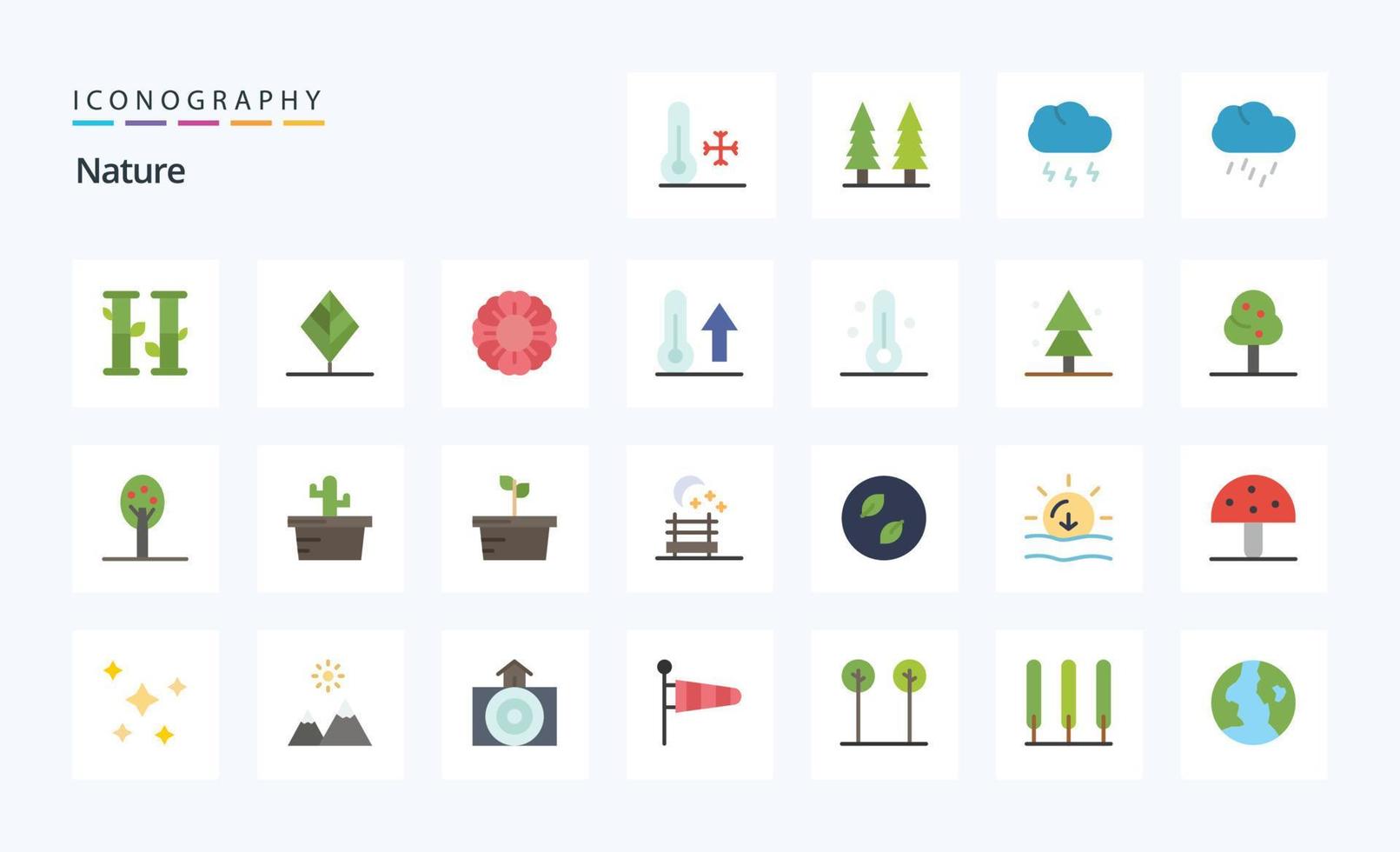 paquete de iconos de color plano de 25 naturalezas vector