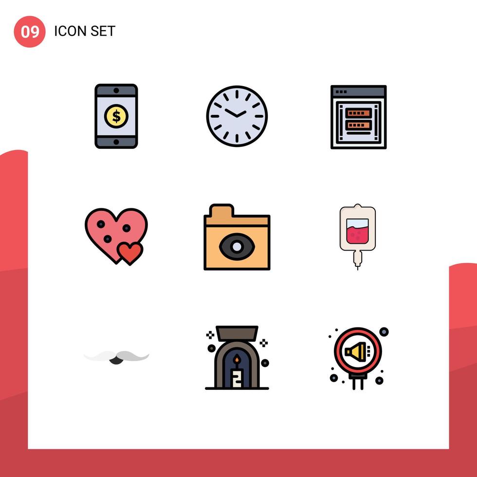 9 Universal Filledline Flat Colors Set for Web and Mobile Applications eye small login gift love Editable Vector Design Elements
