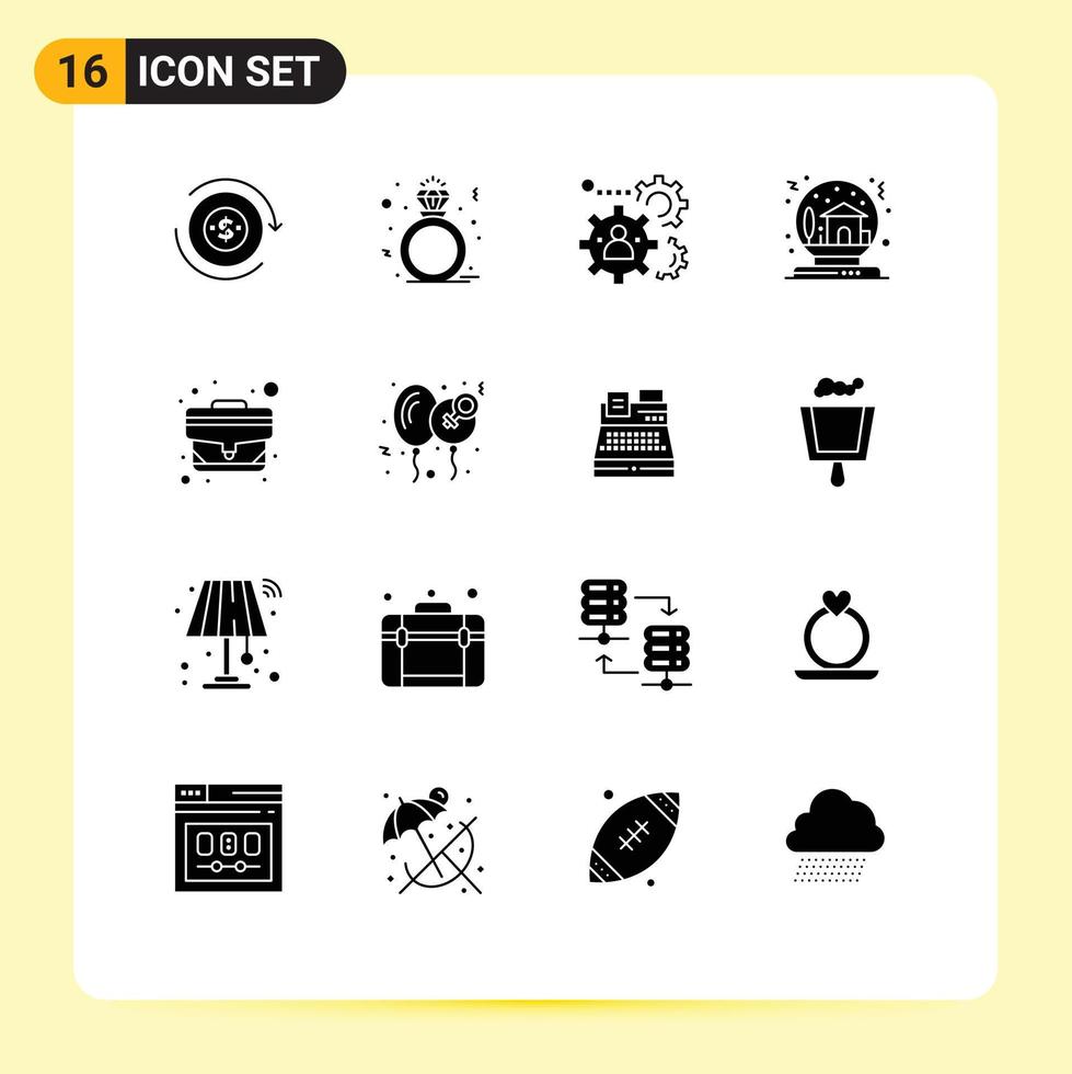 16 Universal Solid Glyphs Set for Web and Mobile Applications house gift human christmas teamwork Editable Vector Design Elements