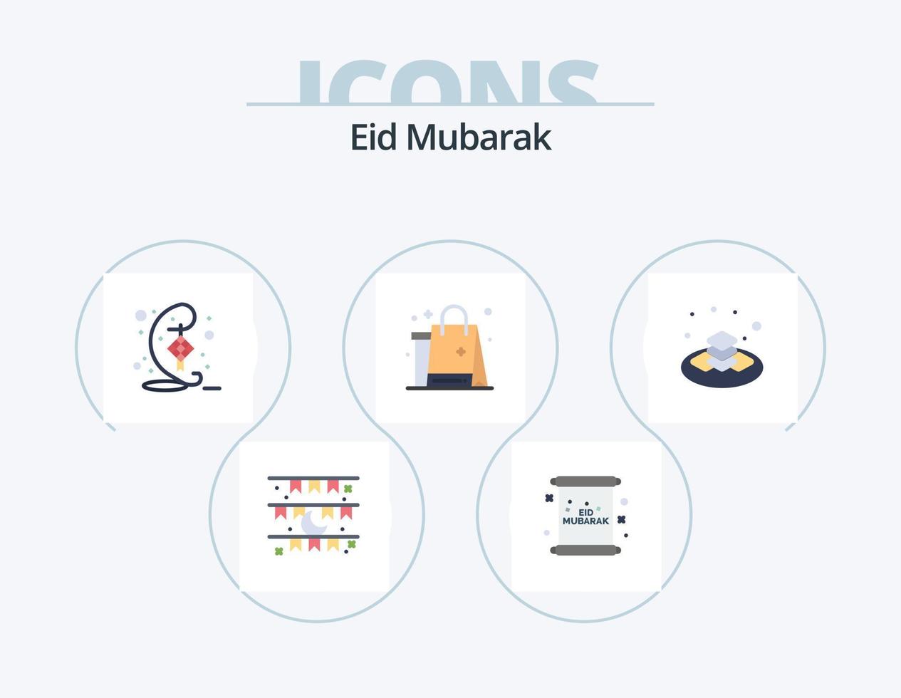 Eid Mubarak Flat Icon Pack 5 Icon Design. cloths. bag. mubarak. shopping. ribbon vector