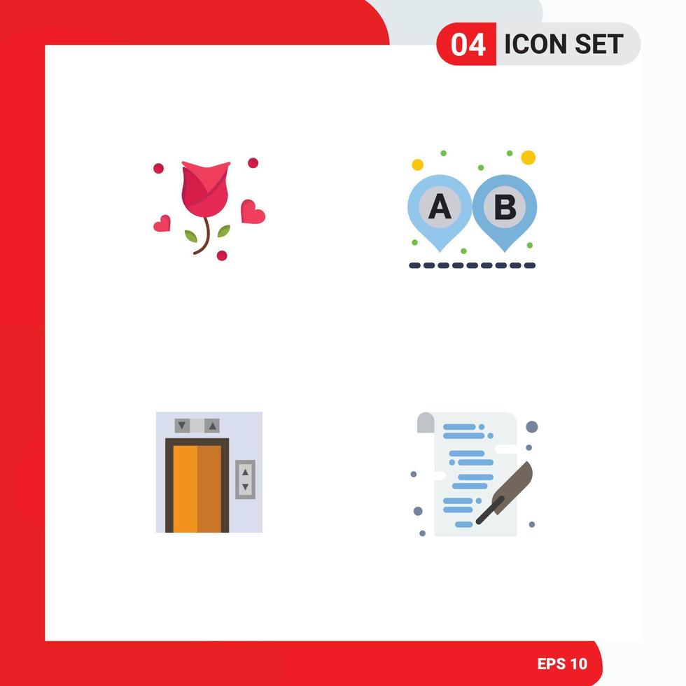 4 User Interface Flat Icon Pack of modern Signs and Symbols of rose lift propose road construction Editable Vector Design Elements