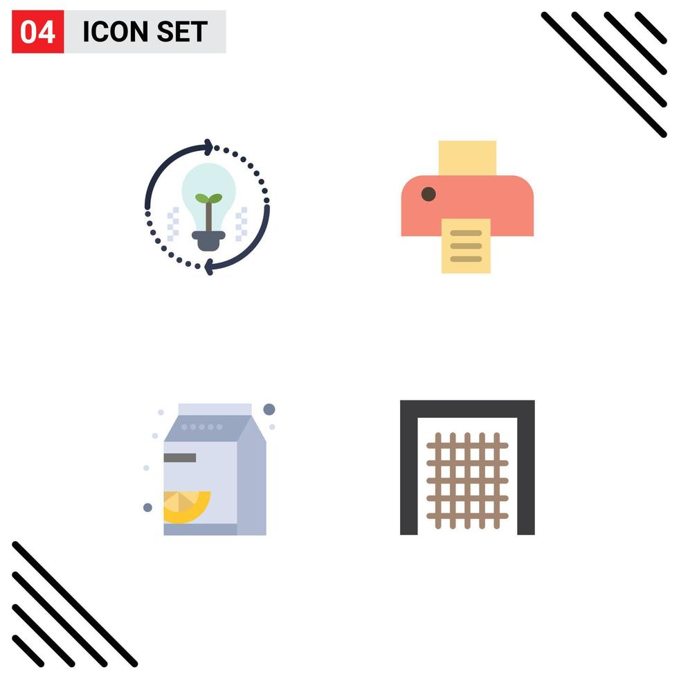 Pack of 4 creative Flat Icons of bulb grapefruit solution printing pak Editable Vector Design Elements