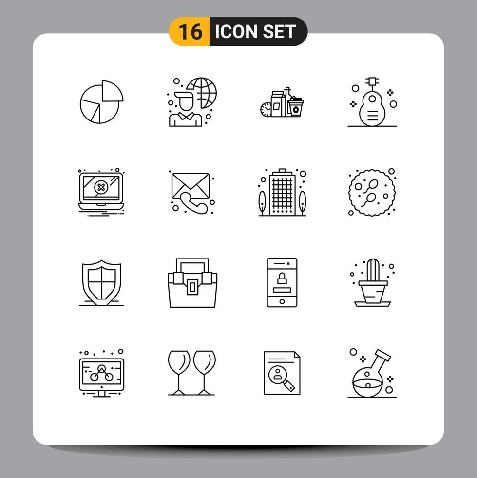 Group of 16 Modern Outlines Set for folk coffee internet connectivity items items Editable Vector Design Elements