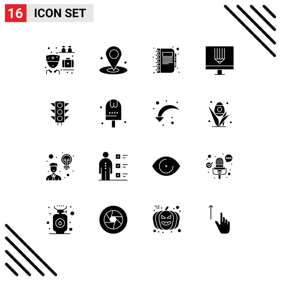 Mobile Interface Solid Glyph Set of 16 Pictograms of trafic development business design coding Editable Vector Design Elements