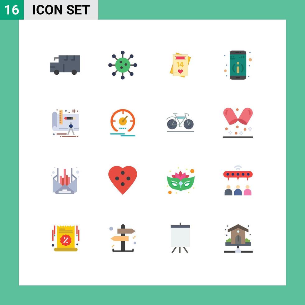 Set of 16 Modern UI Icons Symbols Signs for architecture information laboratory detail love Editable Pack of Creative Vector Design Elements